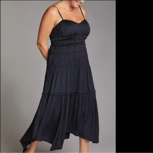 NEW Anthropologie Black Ruched Slip Dress Size 8
